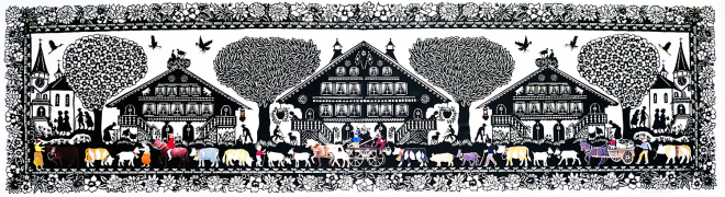 Aufbruch zum Alpsommer, 88cm / 27cm